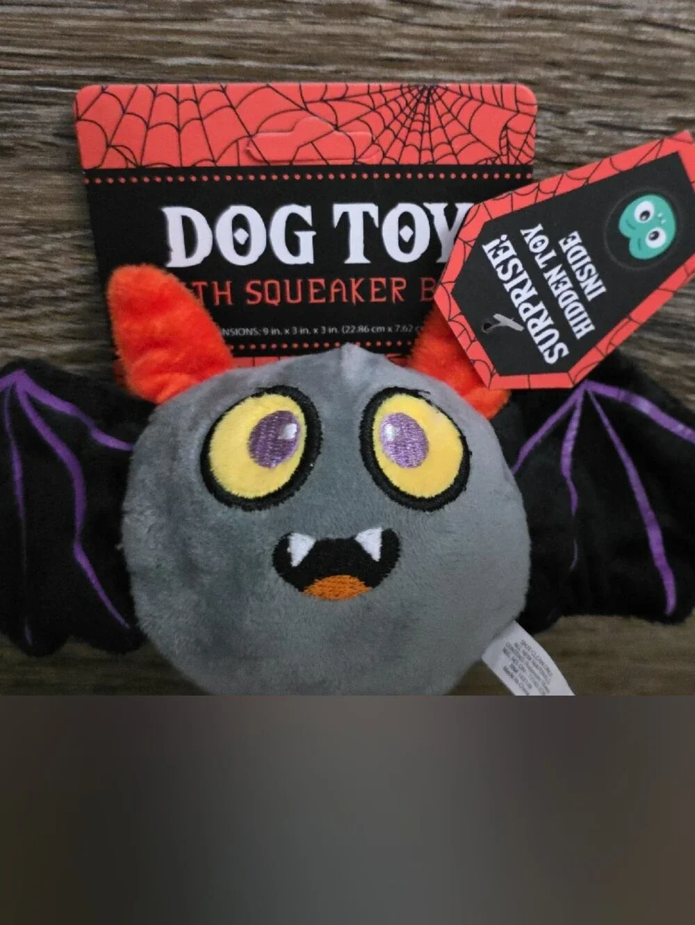 Plush Bat Squeaker Dog Toy - Gray & Black 9 In